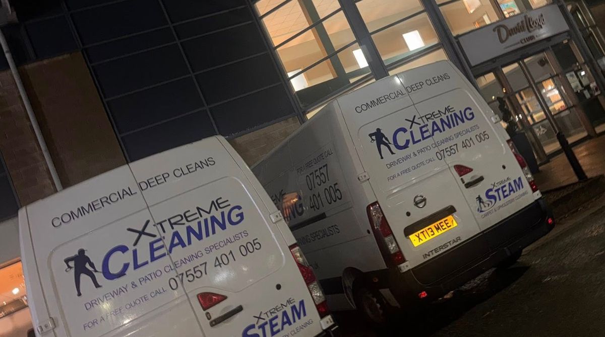 Xtreme Cleaning team pressure washing the terrace at David Lloyd Lichfield